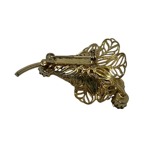 Floral Rhinestone Brooch Yellow Tone Calla Lilly‎ Flower Vintage Pin - Picture 6 of 7
